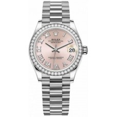 Réplique Montre Rolex Datejust 31 en or blanc et cadran romain rose pour femme M278289RBR-0016