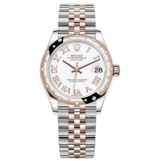 Réplique Montre pour femme Rolex Datejust 31 en acier inoxydable et or rose avec cadran romain blanc et lunette en diamant bombée M278341RBR-0002