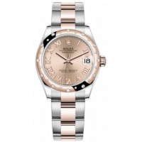 Réplique Montre pour femme Rolex Datejust 31 en acier inoxydable et or rose avec cadran romain rose et lunette en diamant bombée M278341RBR-0005