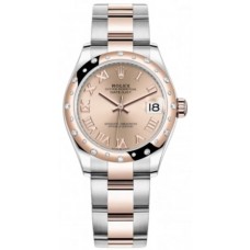 Réplique Montre pour femme Rolex Datejust 31 en acier inoxydable et or rose avec cadran romain rose et lunette en diamant bombée M278341RBR-0005