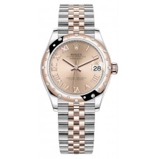 Réplique Montre pour femme Rolex Datejust 31 en acier inoxydable et or rose avec cadran romain rose et lunette en diamant bombée M278341RBR-0006