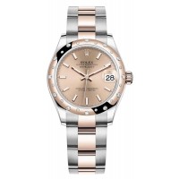 Réplique Montre pour femme Rolex Datejust 31 en acier inoxydable et or rose avec cadran rose et lunette bombée en diamant M278341RBR-0009