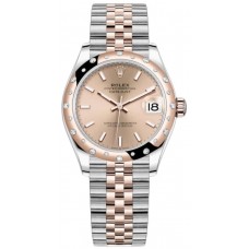 Réplique Montre pour femme Rolex Datejust 31 en acier inoxydable et or rose avec cadran rose et lunette bombée en diamant M278341RBR-0010