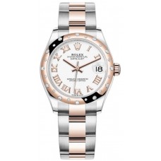 Réplique Rolex Datejust 31 Montre pour femme en acier inoxydable et or rose avec cadran diamant argenté et lunette bombée en diamant M278341RBR-0015