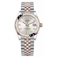 Réplique Rolex Datejust 31 Montre pour femme en acier inoxydable et or rose avec cadran diamant argenté et lunette bombée en diamant M278341RBR-0016