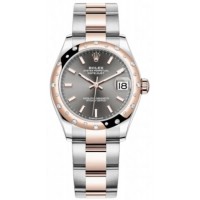 Réplique Montre pour femme Rolex Datejust 31 en acier inoxydable et cadran en ardoise or rose avec lunette en diamant bombée M278341RBR-0017