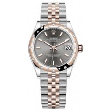 Réplique Montre pour femme Rolex Datejust 31 en acier inoxydable et cadran en ardoise or rose avec lunette en diamant bombée M278341RBR-0018