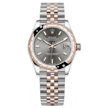 Réplique Montre pour femme Rolex Datejust 31 en acier inoxydable et cadran en ardoise or rose avec lunette en diamant bombée M278341RBR-0018