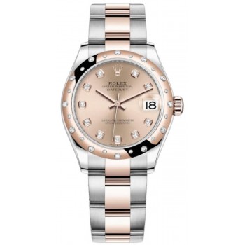 Réplique Montre pour femme Rolex Datejust 31 en acier inoxydable et or rose avec cadran en diamant rose et lunette en diamant bombée M278341RBR-0023