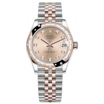 Réplique Montre pour femme Rolex Datejust 31 en acier inoxydable et or rose avec cadran en diamant rose et lunette en diamant bombée M278341RBR-0024