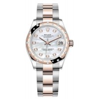 Réplique Rolex Datejust 31 Montre pour femme en acier inoxydable et or rose avec cadran en nacre et lunette en diamant bombée M278341RBR-0025