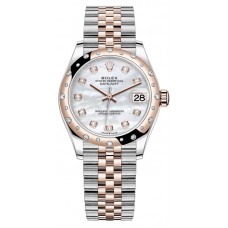 Réplique Rolex Datejust 31 Montre pour femme en acier inoxydable et or rose avec cadran en nacre et lunette en diamant bombée M278341RBR-0026