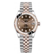 Réplique Rolex Datejust 31 Montre pour femme en acier inoxydable et or rose avec cadran diamant chocolat et lunette bombée en diamant M278341RBR-0028