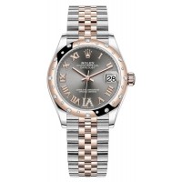 Réplique Rolex Datejust 31 Montre pour femme en acier inoxydable et pavé d'ardoise en or rose avec cadran romain et lunette en diamant bombée M278341RBR-0030