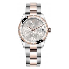 Réplique Rolex Datejust 31 Montre pour femme en acier inoxydable et or rose argenté à motif floral avec cadran en diamant et lunette en diamant bombée M278341RBR-0031