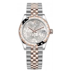 Réplique Rolex Datejust 31 Montre pour femme en acier inoxydable et or rose argenté à motif floral avec cadran en diamant et lunette en diamant bombée M278341RBR-0032