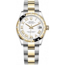 Réplique Montre pour femme Rolex Datejust 31 en acier inoxydable et or jaune, cadran romain blanc, lunette bombée en diamant, M278343RBR-0001