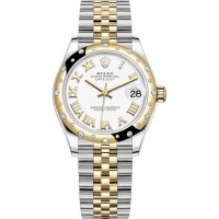 Réplique Rolex Datejust 31 Montre pour femme en acier inoxydable et or jaune avec cadran romain blanc et lunette en diamant bombée m278343rbr-0002