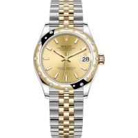 Réplique Montre pour femme Rolex Datejust 31 en acier inoxydable et or jaune avec cadran champagne et lunette bombée en diamant M278343RBR-0014