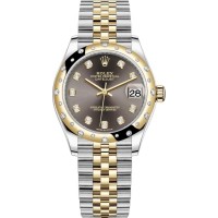 Réplique Rolex Datejust 31 Montre pour femme en acier inoxydable et or jaune avec cadran diamant gris foncé et lunette bombée en diamant M278343RBR-0022