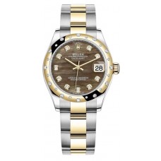 Réplique Rolex Datejust 31 Montre pour femme en acier inoxydable et or jaune avec cadran en nacre noire et lunette en diamant bombée M278343RBR-0023