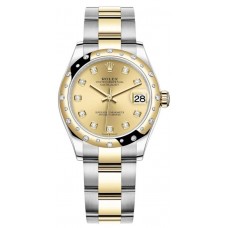 Réplique Rolex Datejust 31 Montre pour femme en acier inoxydable et or jaune avec cadran diamant champagne et lunette bombée en diamant M278343RBR-0025