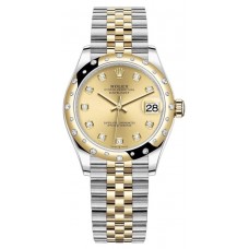 Réplique Rolex Datejust 31 Montre pour femme en acier inoxydable et or jaune avec cadran diamant champagne et lunette bombée en diamant M278343RBR-0026