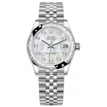 Réplique Montre pour femme Rolex Datejust 31 en acier inoxydable et or blanc avec cadran en nacre et diamant et lunette bombée en diamant M278344RBR-0006