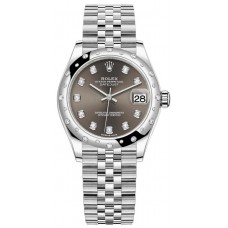 Réplique Montre pour femme Rolex Datejust 31 en acier inoxydable et or blanc avec cadran en diamant gris foncé et lunette en diamant bombée M278344RBR-0008