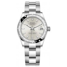 Réplique Montre pour femme Rolex Datejust 31 en acier inoxydable et or blanc avec cadran argenté et lunette bombée en diamant M278344RBR-0013