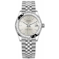 Réplique Montre pour femme Rolex Datejust 31 en acier inoxydable et or blanc avec cadran vert menthe et lunette bombée en diamant M278344RBR-0014