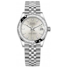 Réplique Montre pour femme Rolex Datejust 31 en acier inoxydable et or blanc avec cadran vert menthe et lunette bombée en diamant M278344RBR-0014