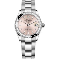 Réplique Montre pour femme Rolex Datejust 31 en acier inoxydable et or blanc avec cadran rose et lunette bombée en diamant M278344RBR-0015