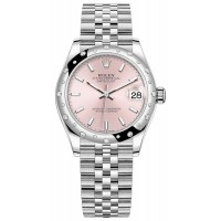 Réplique Montre pour femme Rolex Datejust 31 en acier inoxydable et or blanc avec cadran rose et lunette bombée en diamant M278344RBR-0016