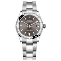 Réplique Montre pour femme Rolex Datejust 31 en acier inoxydable et or blanc avec cadran gris foncé et lunette bombée en diamant M278344RBR-0017