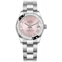 Réplique Montre pour femme Rolex Datejust 31 en acier inoxydable et or blanc avec cadran romain rose et lunette en diamant bombée M278344RBR-0021