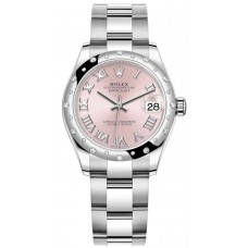 Réplique Montre pour femme Rolex Datejust 31 en acier inoxydable et or blanc avec cadran romain rose et lunette en diamant bombée M278344RBR-0021