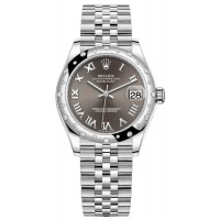 Réplique Montre pour femme Rolex Datejust 31 en acier inoxydable et or blanc, cadran romain gris foncé, lunette bombée en diamant, M278344RBR-0024