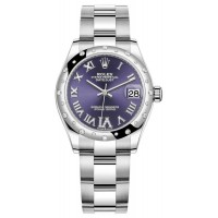 Réplique Montre pour femme Rolex Datejust 31 en acier inoxydable et or blanc pavé d'aubergine avec cadran romain et lunette en diamant bombée M278344RBR-0027