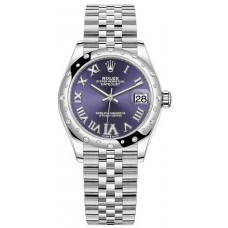 Réplique Montre pour femme Rolex Datejust 31 en acier inoxydable et or blanc pavé d'aubergine avec cadran romain et lunette en diamant bombée M278344RBR-0028