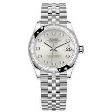 Réplique Rolex Datejust 31 Montre pour femme en acier inoxydable et or blanc avec cadran en diamant argenté et lunette en diamant bombée M278344RBR-0032