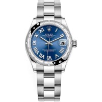 Réplique Montre pour femme Rolex Datejust 31 en acier inoxydable et or blanc avec cadran romain bleu et lunette en diamant bombée M278344rbr-0035