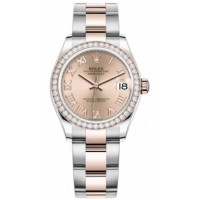 Réplique Montre pour femme Rolex Datejust 31 en acier inoxydable et or rose avec cadran romain rose et lunette en diamant M278381RBR-0001