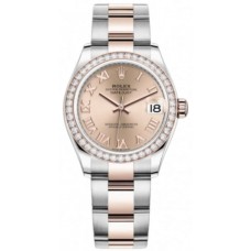 Réplique Montre pour femme Rolex Datejust 31 en acier inoxydable et or rose avec cadran romain rose et lunette en diamant M278381RBR-0001