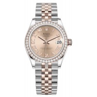 Réplique Montre pour femme Rolex Datejust 31 en acier inoxydable et or rose avec cadran romain rose et lunette en diamant M278381RBR-0002