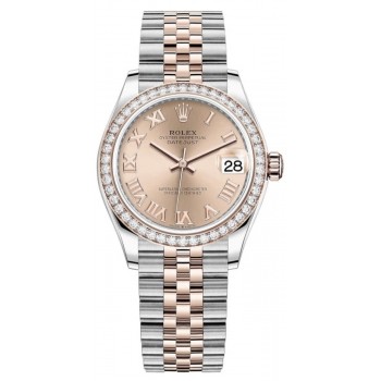 Réplique Montre pour femme Rolex Datejust 31 en acier inoxydable et or rose avec cadran romain rose et lunette en diamant M278381RBR-0002