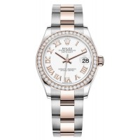 Réplique Montre pour femme Rolex Datejust 31 en acier inoxydable et or rose avec cadran romain blanc et lunette en diamant M278381RBR-0003