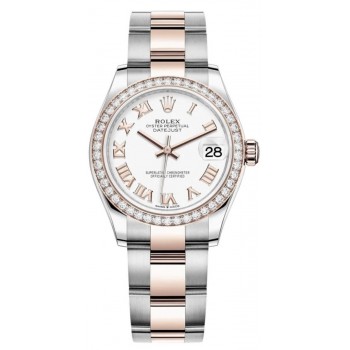 Réplique Montre pour femme Rolex Datejust 31 en acier inoxydable et or rose avec cadran romain blanc et lunette en diamant M278381RBR-0003