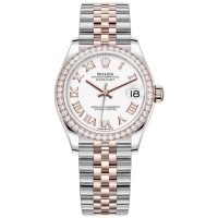 Réplique Montre pour femme Rolex Datejust 31 en acier inoxydable et or rose avec cadran romain blanc et lunette en diamant M278381RBR-0004