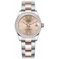 Réplique Montre pour femme Rolex Datejust 31 en acier inoxydable et or rose avec cadran rose et lunette en diamant M278381RBR-0009